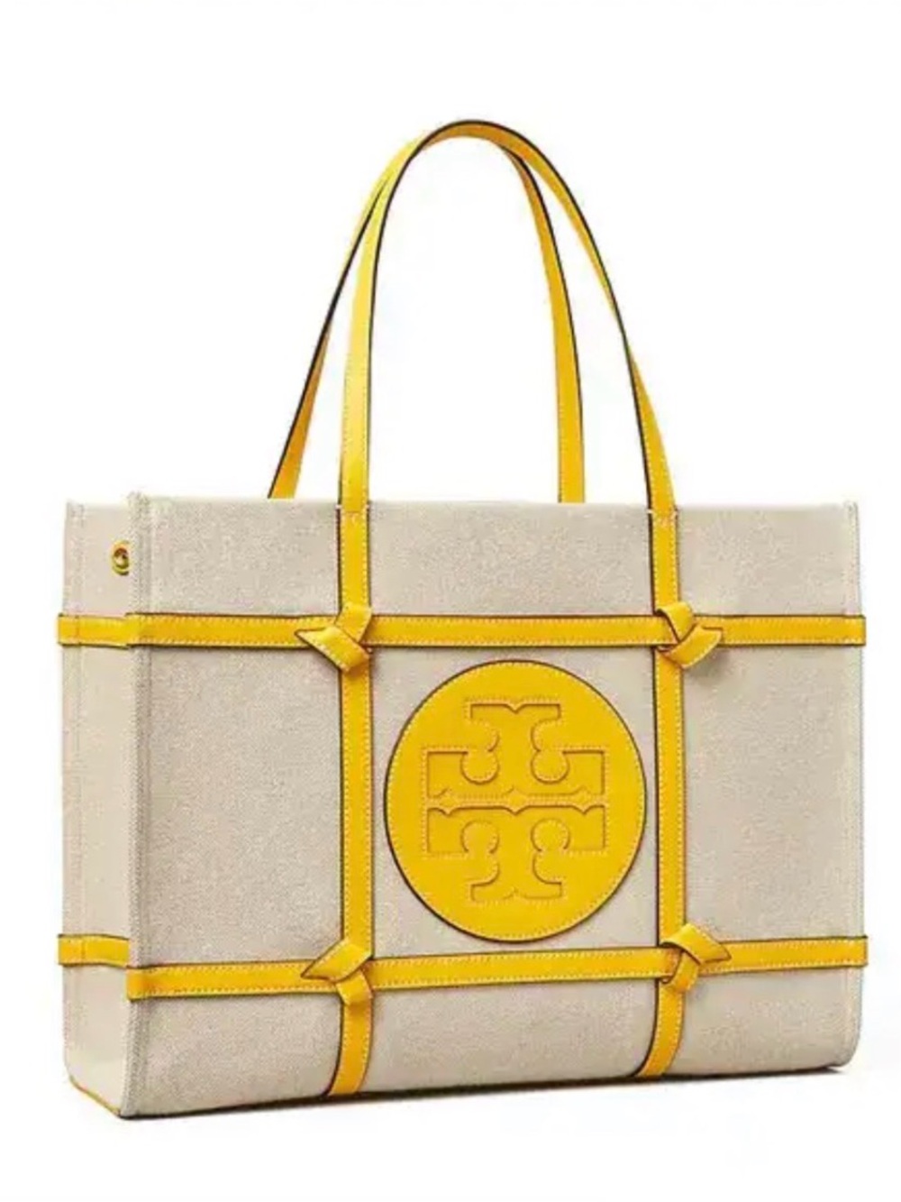 Tory Burch Ella Canvas Quadrant Knot Tote Bag Goldfinch Yellow